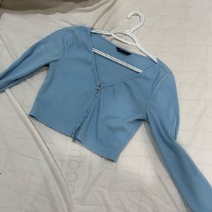 Blue Zip Up Crop Top